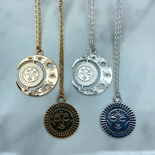 Stainless Steel  Sun Moon Pendant Necklace NC0069